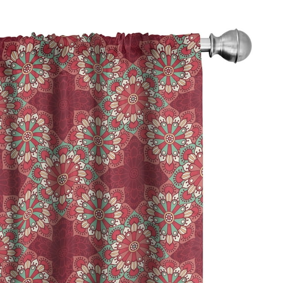 Ambesonne Mandala Window Curtains, Round Folk Ornaments, Each 28" W x 95" L, Pink Seafoam Peach