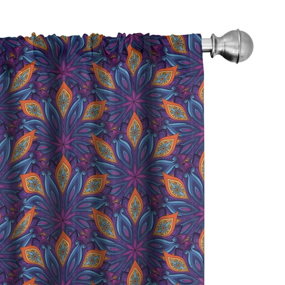 Ambesonne Mandala Window Curtains, Vibrant Floral Ornate, Each 28" W x 63" L, Orange Pale Blue Purple