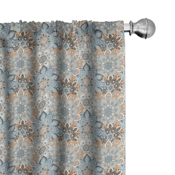 Ambesonne Mandala Window Curtains, Vintage Style Flourish, Each 28" W x 63" L, Pale Orange Blue Black