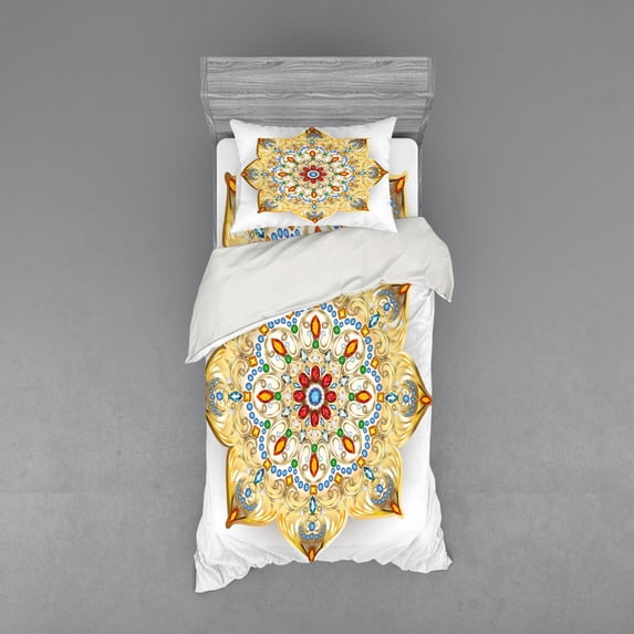 Ambesonne Mandala Bedding Set 3 Pcs, Lively Colorful, Twin, Multicolor