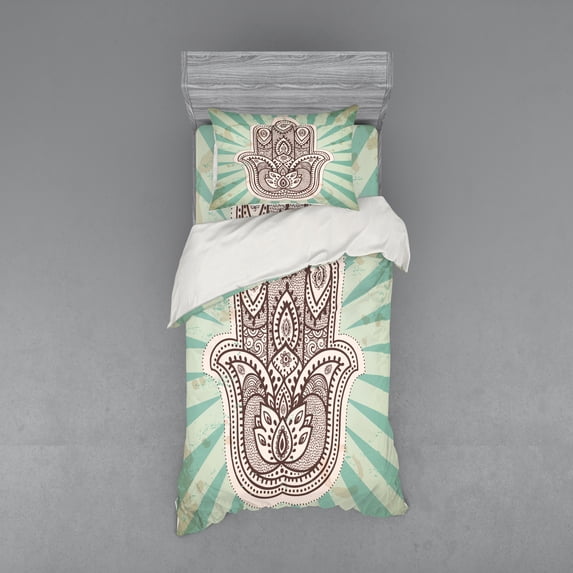 Ambesonne Mandala Bedding Set 3 Pcs, Middle Eastern Hand, Twin, Pale Green Brown