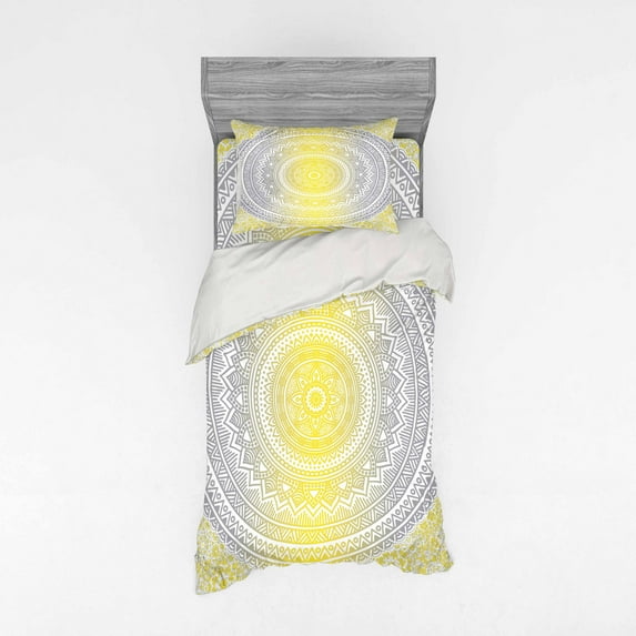 Ambesonne Mandala Bedding Set 3 Pcs, Pale Colored Ombre, Twin, Grey Yellow