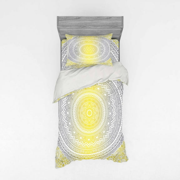 Ambesonne Mandala Bedding Set 3 Pcs, Pale Colored Ombre, Twin, Grey Yellow