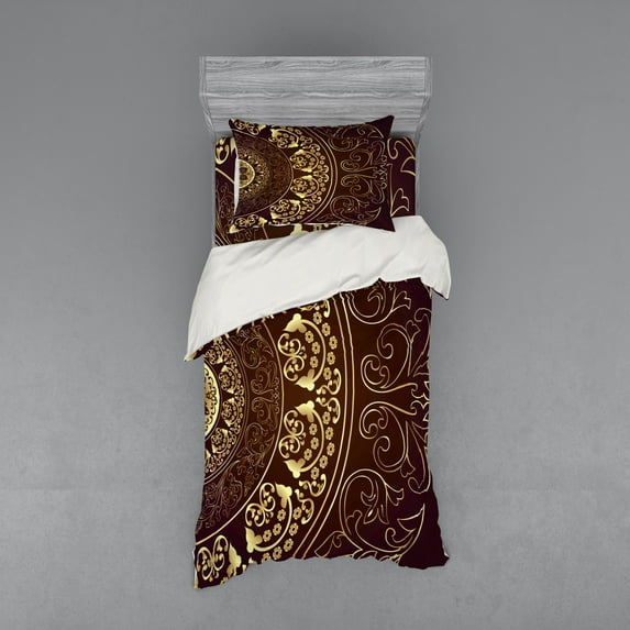 Ambesonne Mandala Bedding Set 3 Pcs, Vintage, Twin, Burgundy Yellow