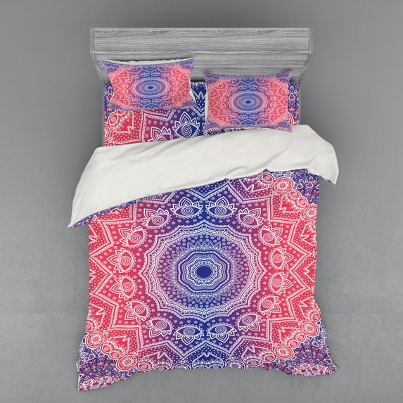 Ambesonne Mandala Bedding Set 4 Pcs, Hippie Ombre Boho, Queen, Ruby Royal Blue