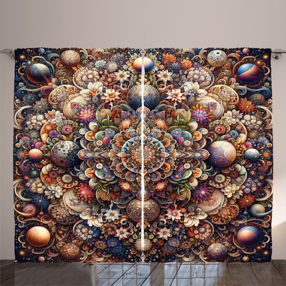 Ambesonne Mandala Curtains 2 Panel Set, Oriental Hippie Floral Art, 108" x 108", Dark Salmon Multicolor