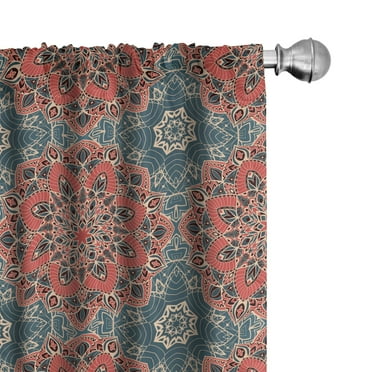 Ambesonne Mandala Curtains, Culture Flowers, Pair of 28"x95", Dark Coral Slate Blue