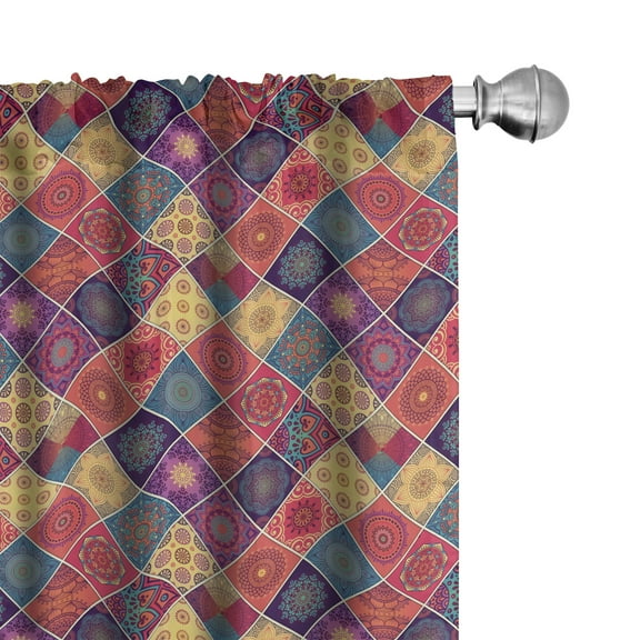 Ambesonne Mandala Curtains, Diamond Squares Pattern, Pair of 28"x84", Multicolor