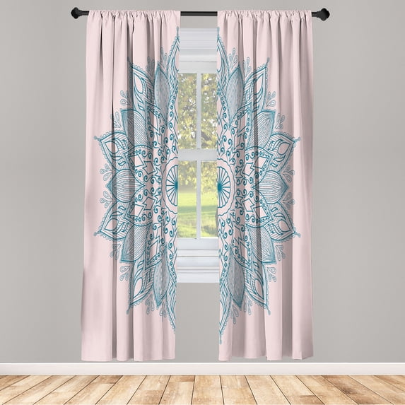 Ambesonne Mandala Curtains, Eastern Retro Lotus Motif, Pair of 28"x63", Blush