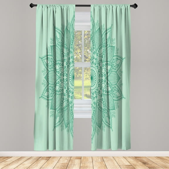 Ambesonne Mandala Curtains, Eastern Retro Lotus Motif, Pair of 28"x63", Mint Green