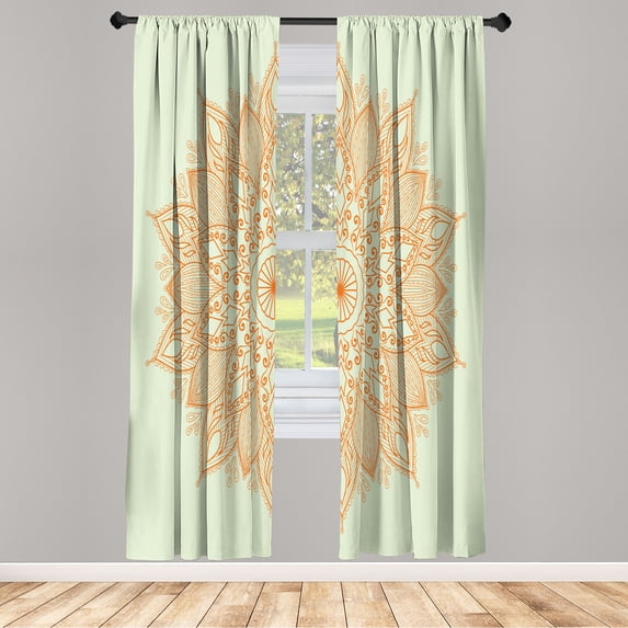 Ambesonne Mandala Curtains, Eastern Retro Lotus Motif, Pair of 28"x63", Orange