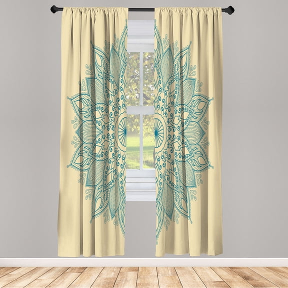 Ambesonne Mandala Curtains, Eastern Retro Lotus Motif, Pair of 28"x63", Pale Yellow
