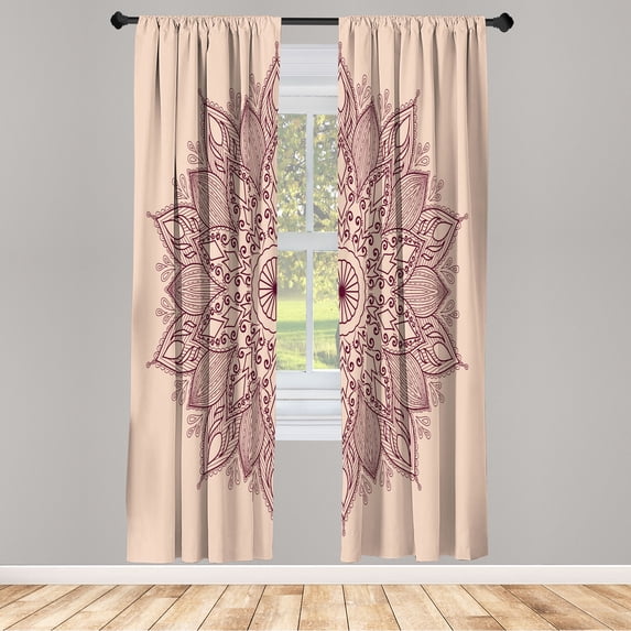 Ambesonne Mandala Curtains, Eastern Retro Lotus Motif, Pair of 28"x63", Peach