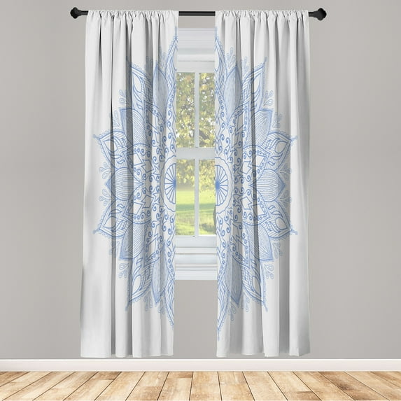 Ambesonne Mandala Curtains, Eastern Retro Lotus Motif, Pair of 28"x84", Dark Violet