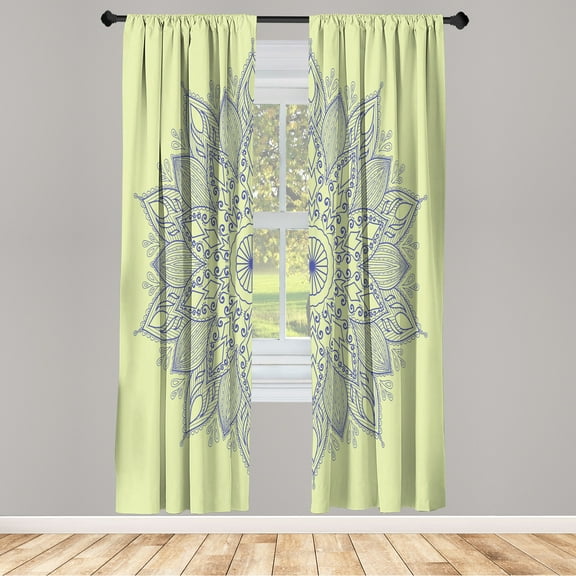 Ambesonne Mandala Curtains, Eastern Retro Lotus Motif, Pair of 28"x84", Pale Green