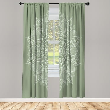 Ambesonne Mandala Curtains, Eastern Retro Lotus Motif, Pair of 28"x84", Reseda Green
