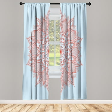 Ambesonne Mandala Curtains, Eastern Retro Lotus Motif, Pair of 28"x84", Scarlet