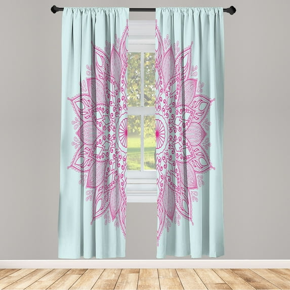 Ambesonne Mandala Curtains, Eastern Retro Lotus Motif, Pair of 28"x84", Seafoam Pink