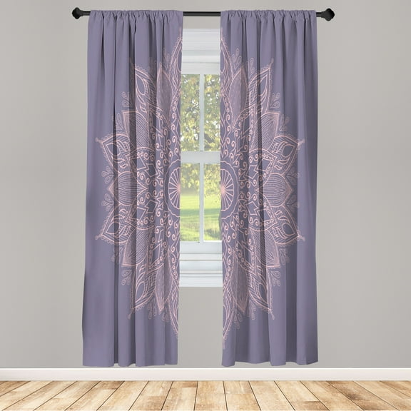 Ambesonne Mandala Curtains, Eastern Retro Lotus Motif, Pair of 28"x95", Blush and White