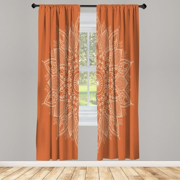 Ambesonne Mandala Curtains, Eastern Retro Lotus Motif, Pair of 28"x95", Cinnamon White
