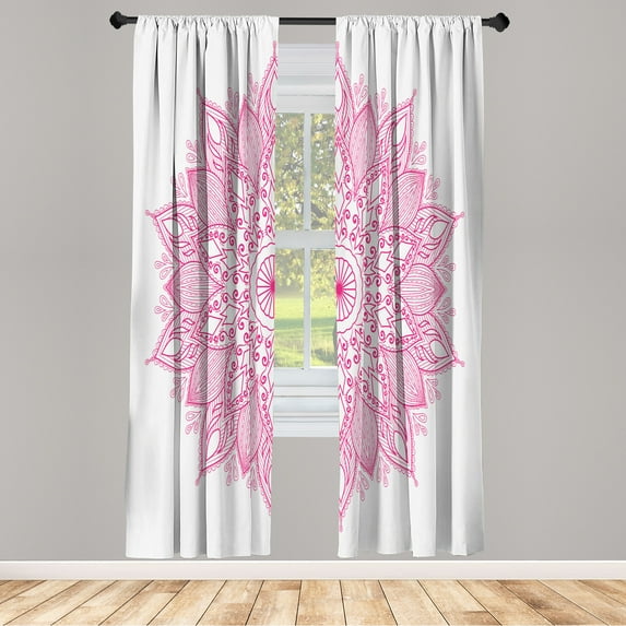 Ambesonne Mandala Curtains, Eastern Retro Lotus Motif, Pair of 28"x95", Coconut Pink