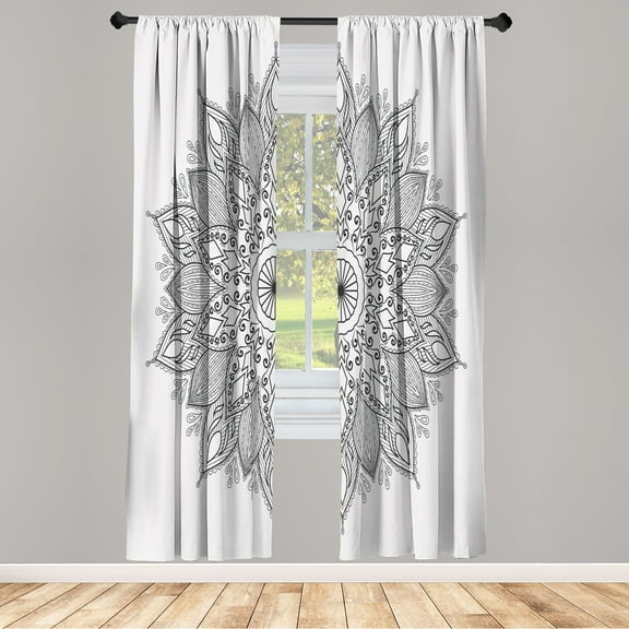 Ambesonne Mandala Curtains, Eastern Retro Lotus Motif, Pair of 28"x95", Dark Grey
