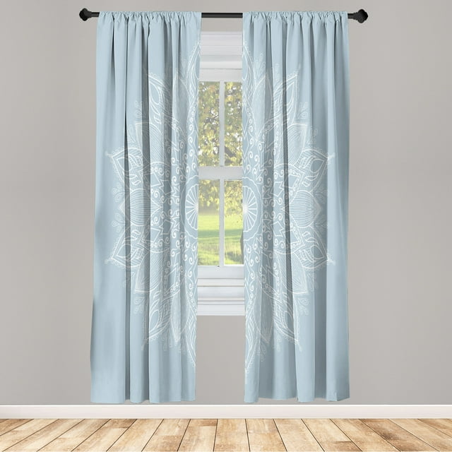 Ambesonne Mandala Curtains, Eastern Retro Lotus Motif, Pair of 28"x95", Pale Blue