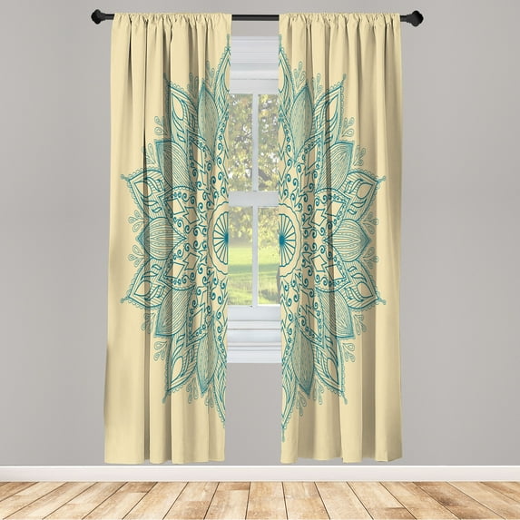 Ambesonne Mandala Curtains, Eastern Retro Lotus Motif, Pair of 28"x95", Pale Yellow