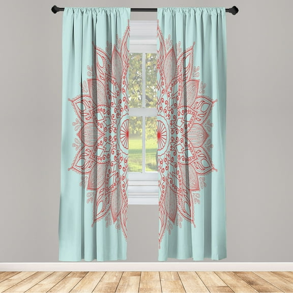 Ambesonne Mandala Curtains, Eastern Retro Lotus Motif, Pair of 28"x95", Seafoam Red