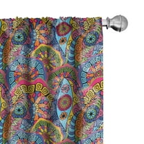 Ambesonne Mandala Curtains, Ethnic Folk Round Flowers, Pair of 28"x63", Multicolor