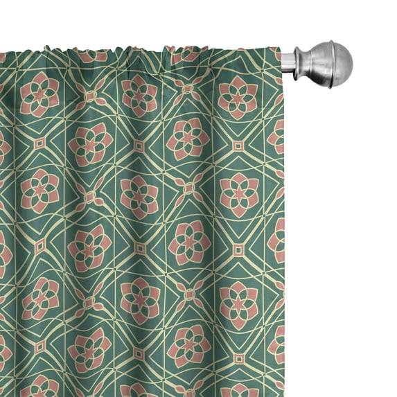 Ambesonne Mandala Curtains, Floral Eastern, Pair of 28"x84", Jade Green Pale Pink