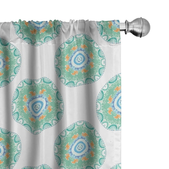 Ambesonne Mandala Curtains, Foxes in the Forest, Pair of 28"x84", Green Orange