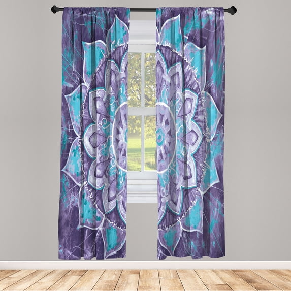 Ambesonne Mandala Curtains, Grunge Modern Art Flowers, Pair of 28"x95", Aqua Quartz