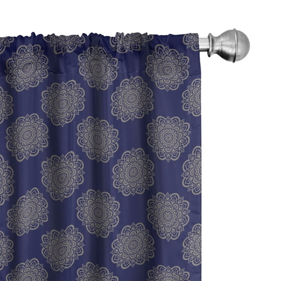 Ambesonne Mandala Curtains, Henna Circular Floral Art, Pair of 28"x63", Indigo and Dark Tan