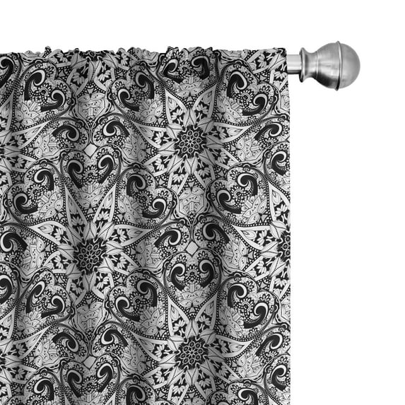 Ambesonne Mandala Curtains, Lace Like Lotus Flower Form, Pair of 28"x63", Black White