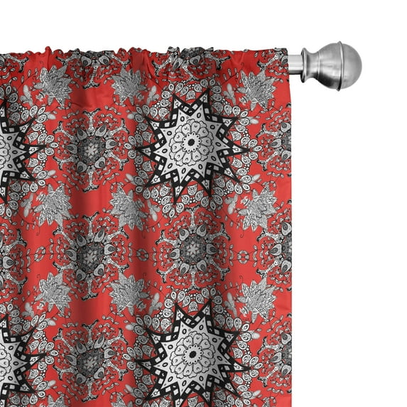 Ambesonne Mandala Curtains, Lace Seem Floral Swirls, Pair of 28"x63", Scarlet White