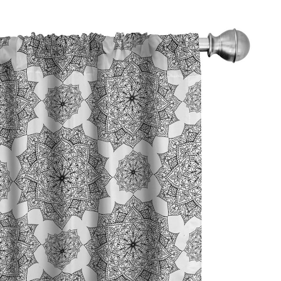 Ambesonne Mandala Curtains, Monochrome Floral Ethnic, Pair of 28"x63", Black White