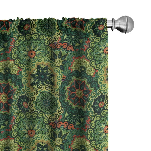 Ambesonne Mandala Curtains, Native Culture, Pair of 28"x95", Pale Green Dark Green