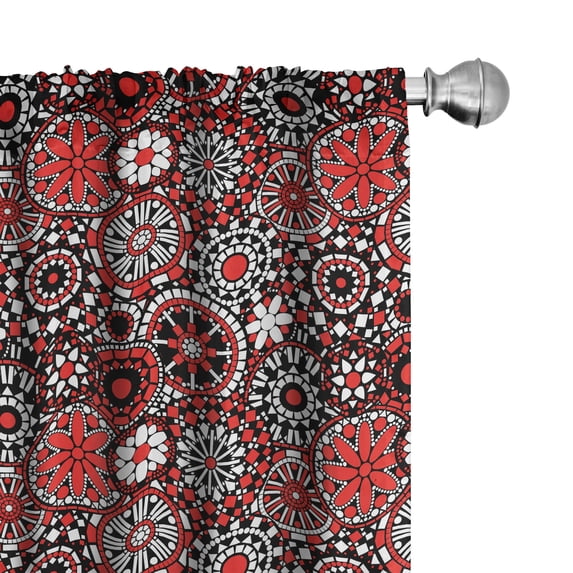 Ambesonne Mandala Curtains, Oriental Flower Mosaic Art, Pair of 28"x63", Orange White Black