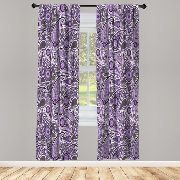 Ambesonne Mandala Curtains, Persian Traditional Paisley, Pair of 28"x63", Lilac Mauve