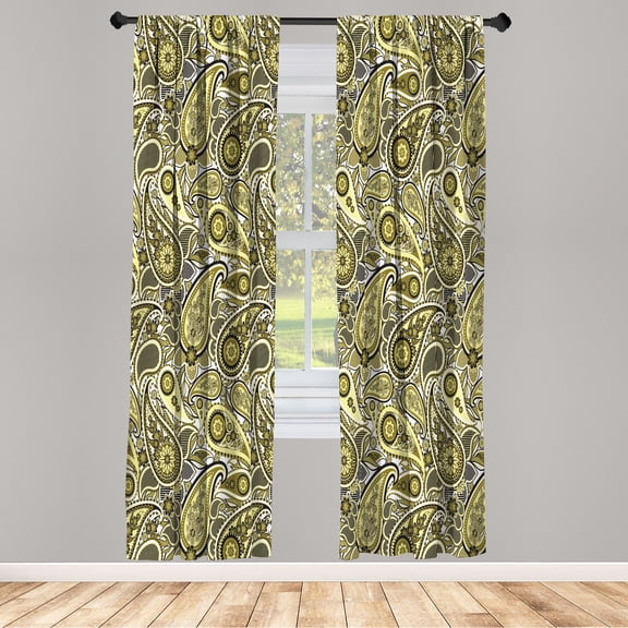 Ambesonne Mandala Curtains, Persian Traditional Paisley, Pair of 28"x63", Pastel Yellow