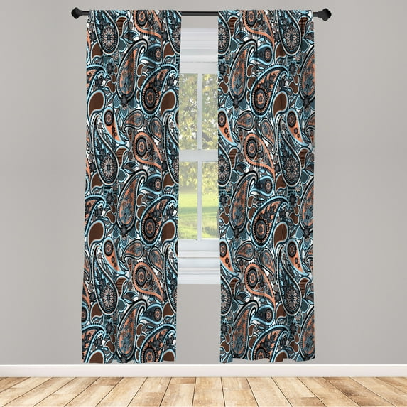 Ambesonne Mandala Curtains, Persian Traditional Paisley, Pair of 28"x63", Persian Orange