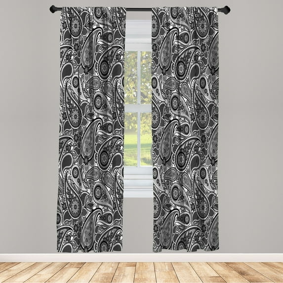 Ambesonne Mandala Curtains, Persian Traditional Paisley, Pair of 28"x84", Taupe Grey