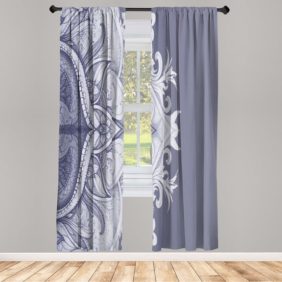 Ambesonne Mandala Curtains, Traditional Floral Lace Art, Pair of 28"x63", Ceil Blue
