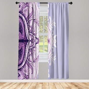 Ambesonne Mandala Curtains, Traditional Lace Floral Art, Pair of 28"x84", Lavender Blue