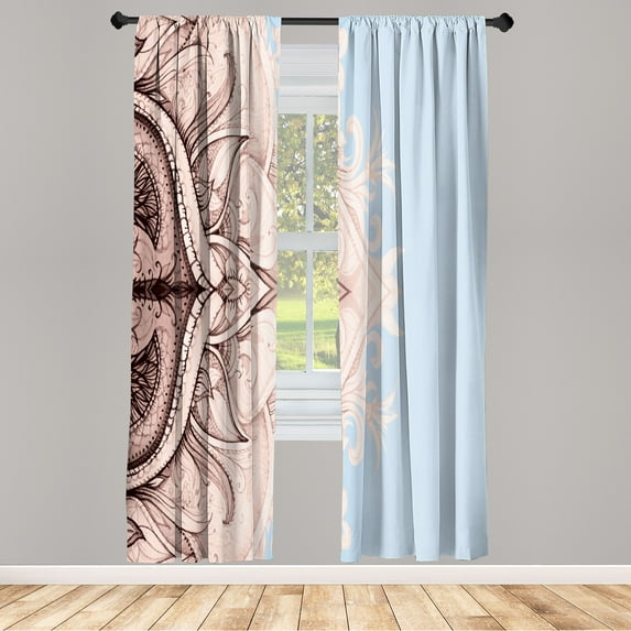 Ambesonne Mandala Curtains, Traditional Lace Floral Art, Pair of 28"x95", Pale Blue
