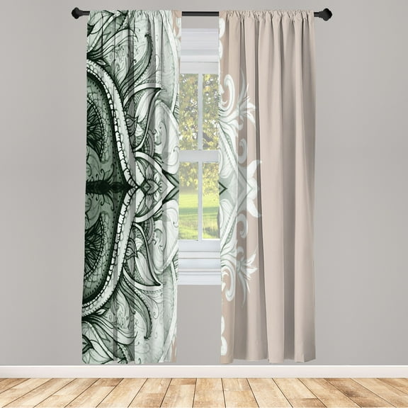 Ambesonne Mandala Curtains, Traditional Lace Floral Art, Pair of 28"x95", Reseda Green