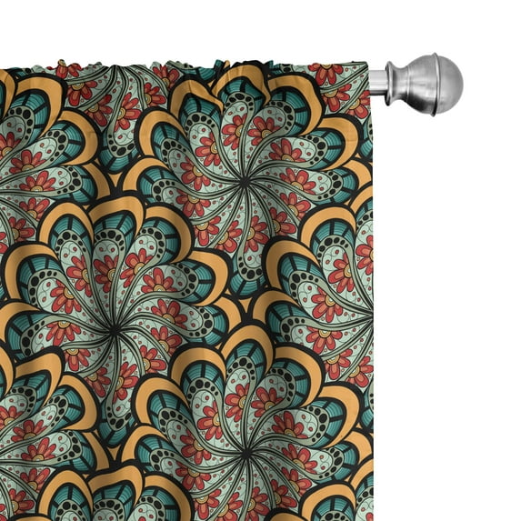 Ambesonne Mandala Curtains, Tribal Paisley Flowers, Pair of 28"x95", Seafoam Marigold Red