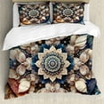 thumbnail image 1 of Ambesonne Mandala Duvet Cover Set, Dreamy Astral Floral Boho, Calking, Eggshell Sea Blue Indigo, 1 of 5