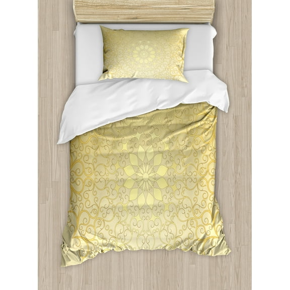 Ambesonne Mandala Duvet Cover Sets, Antique Heart, 2-Twin, Yellow Pale Yellow